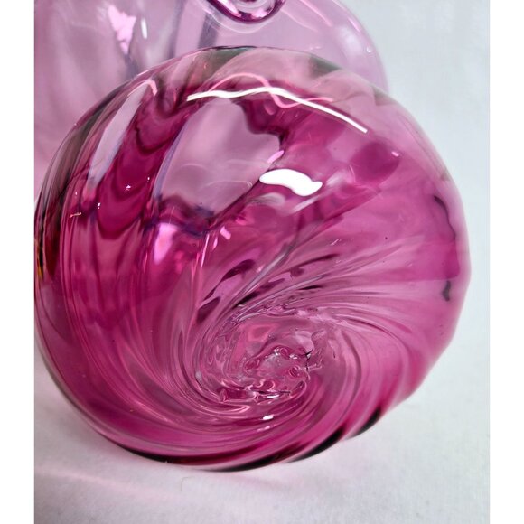 Vintage Rossi Cranberry Glass Swirl Basket Vase with tight twist handle - Picture 5 of 8